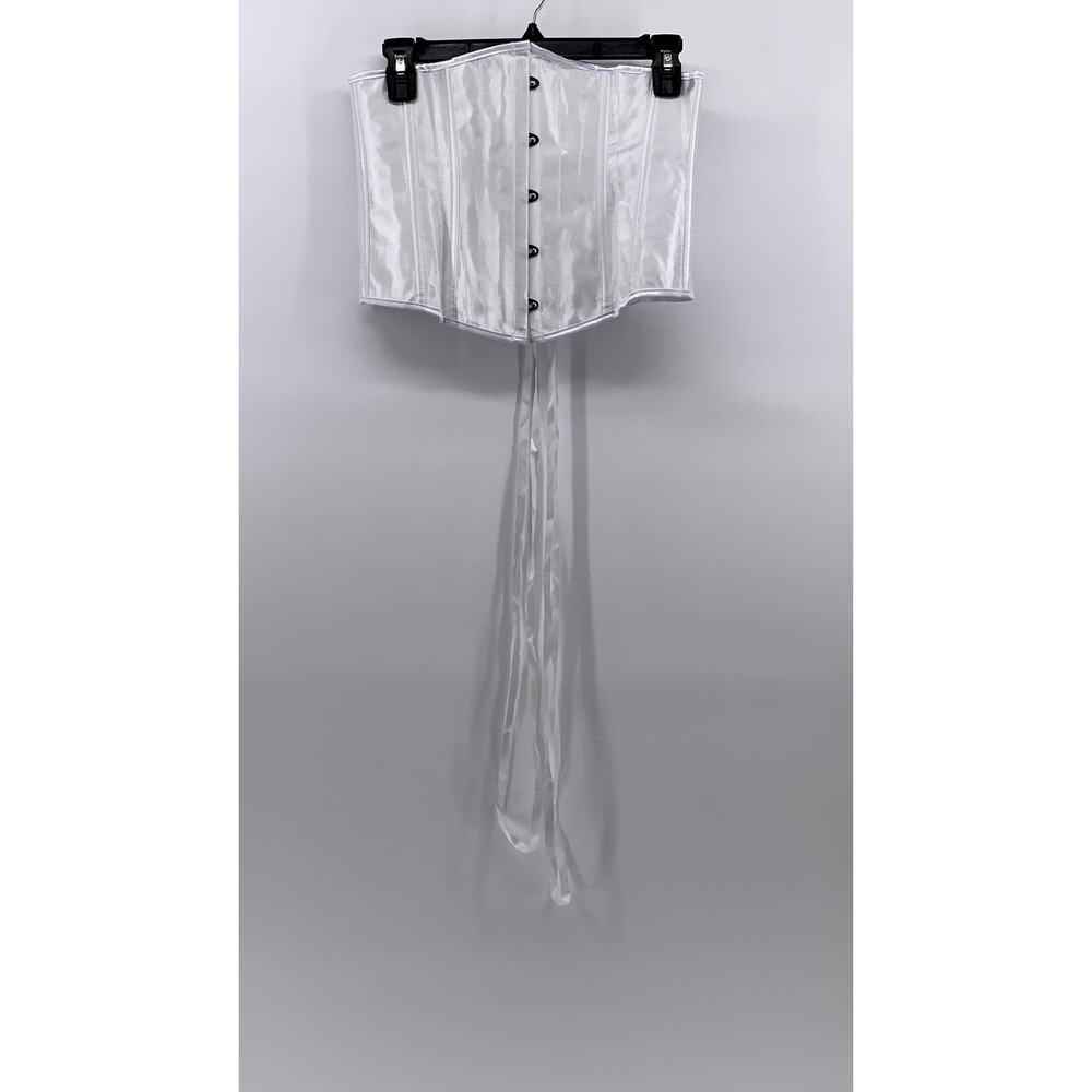 UNBRANDE Women's White Satin Underbust Strapless Corset Lace-Up Back Top SZ L